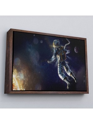 Çerçeveli Astronot Duvar Sanatıkanvas Tablo, Uzay Posteri, Astronot Uzayda, Gezegen Arka PLANI-5381