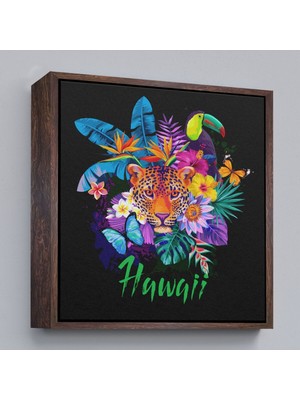 Çerçeveli Hawai Temalı Leopar Dekoratif Kanvas TABLO-5814