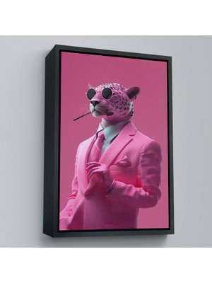 Çerçeveli Içen Pembe Leopar TABLO-7859