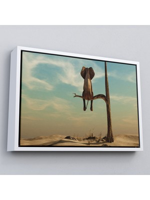 Çerçeveli Ağaç Dalında Oturan Fil Dekoratif Kanvas TABLO-1171