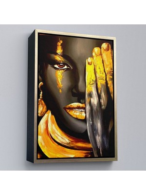 Çerçeveli Siyah Kadın Baskılı Afrikalı Kadın Kanvas Duvar TABLOSU-5264
