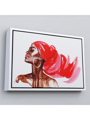 Çerçeveli Afrikalı Kadın Suluboya Görünüm Dekoratif Kanvas Duvar TABLOSU-3591