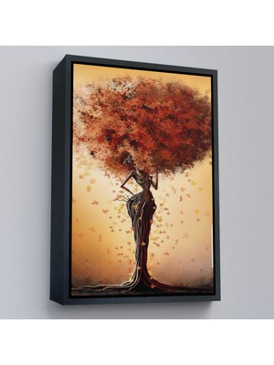 Çerçeveli Yaprak Saçlı Afrikalı Ağaç Kadın Duvar TABLOSU-6313