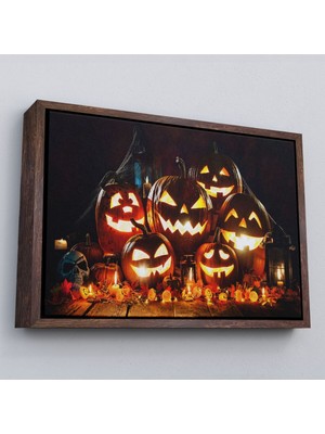 Çerçeveli Cadılar Bayramı Korkunç Kabak Kanvas Dekoratif Duvar TABLOSU-5203