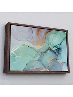 Çerçeveli Mürekkep ve Alkol Elementleri Ile Mermer Deseni Verilmiş Kanvas TABLO-5030