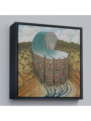 Çerçeveli Gerçeküstü Bir Kütüphane Posteri, Çalışma Odası Hediyesi Kanvas TABLO-5330