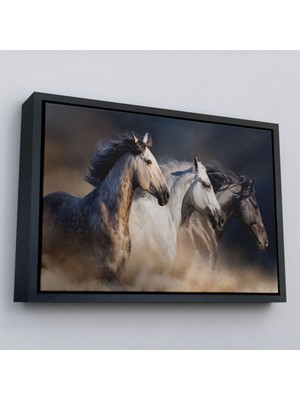 Çerçeveli Koşan Atlar Dekoratif Kanvas Tablo -1129