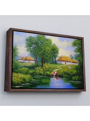 Çerçeveli Akarsudan Su Dolduran Kadın Yağlıboya Görünüm Dekoratif Kanvas Duvar TABLOSU-3551