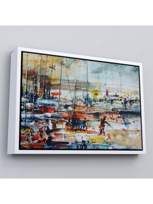 Çerçeveli Limandaki Tekneler Kanvas Duvar TABLOSU-1185