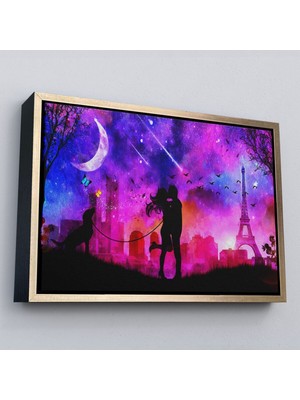 Çerçeveli Eyfel Kulesi Önünde Öpüşen Çift Duvar TABLOSU-1224