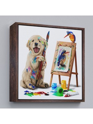 Çerçeveli Ressam Yavru Köpek Dekoratif Kanvas TABLO-5845