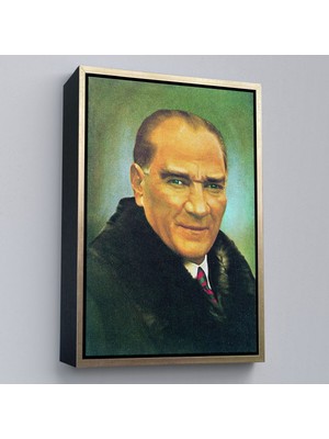 Çerçeveli Atatürk Portre Tablosu Mustafa Kemal Atatürk Dikdörtgen Dekoratif Kanvas Tablo-70
