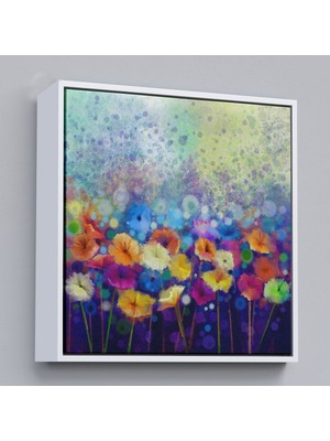 Çerçeveli Soyut Çiçekler Suluboya Görünüm Dekoratif Kanvas Duvar TABLOSU-5830