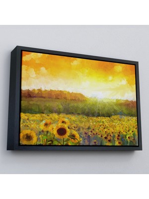 Çerçeveli Ayçiçeği Tarlası Yağlıboya Görünüm Dekoratif Kanvas TABLO-3445