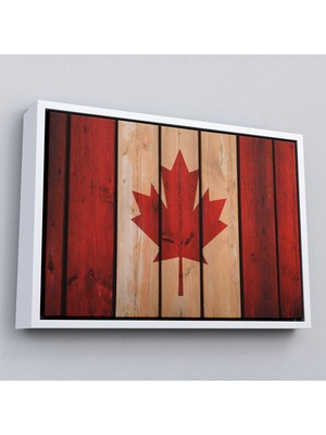 Çerçeveli Ahşap Kanada Bayrağı Rustik Kanvas Tablo, Kanada Bayrağı Vintage , Ev ve Ofis DEKORU-5404