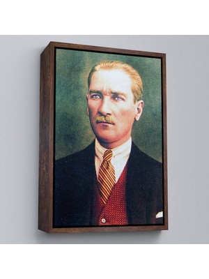 Çerçeveli Atatürk Portre Tablosu Mustafa Kemal Atatürk Dikdörtgen Dekoratif Kanvas Tablo-69