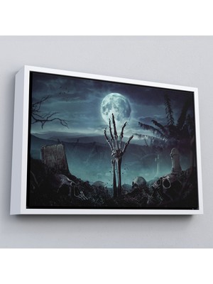 Çerçeveli Mezardan Çıkan El, Mezarlıkta Dirilmiş El Dekoratif Duvar TABLOSU-5205