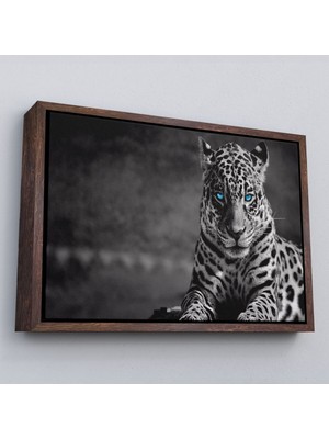 Çerçeveli Mavi Gözlü Leopar Dekoratif Kanvas TABLO-1162