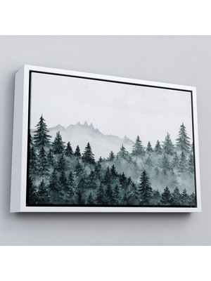 Çerçeveli Suluboya Görünümlü Orman Manzarası Dekoratif Kanvas Duvar TABLOSU-3644
