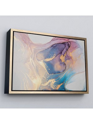 Çerçeveli Mürekkep ve Alkol Elementleri Ile Mermer Deseni Verilmiş Kanvas TABLO-5039