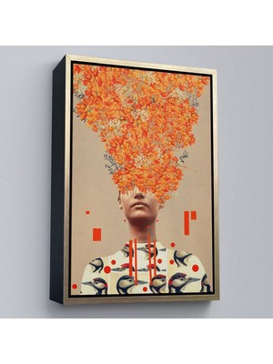 Çerçeveli Gerçeküstü Kadın Kanvas Duvar Sanatı, Portakal Çiçekleri Kanvas TABLO-5232