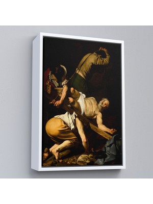 Çerçeveli Caravaggio - Aziz Petrus'un Çarmıha Gerilmesi Tablosu - Crucifixion Of Saint PETER-8106