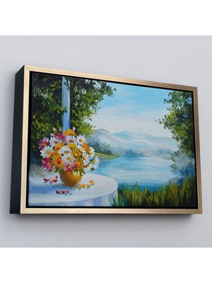 Çerçeveli Yaz Deniz Manzarası Yağlıboya Görünüm Dekoratif Kanvas Duvar TABLOSU-3498