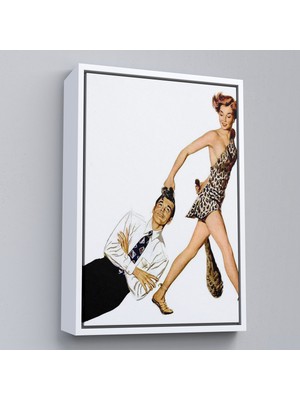 Çerçeveli Modern Erkeği Sürükleyip Götüren Taş Devri Kadını TABLO-7738