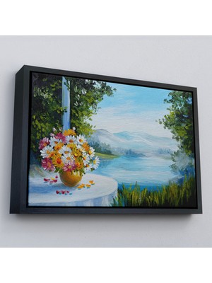 Çerçeveli Yaz Deniz Manzarası Yağlıboya Görünüm Dekoratif Kanvas Duvar TABLOSU-3498