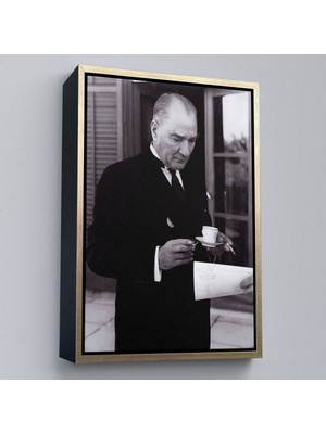 Çerçeveli Atatürk Portre Tablosu Mustafa Kemal Atatürk Dikdörtgen Dekoratif Kanvas TABLO-141