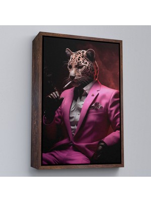 Çerçeveli Içen Pembe Leopar TABLO-7974