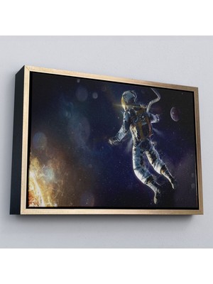 Çerçeveli Astronot Duvar Sanatıkanvas Tablo, Uzay Posteri, Astronot Uzayda, Gezegen Arka PLANI-5381
