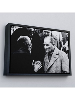 Çerçeveli Atatürk Portre Tablosu Mustafa Kemal Atatürk Dikdörtgen Dekoratif Kanvas TABLO-147