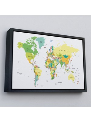 Çerçeveli Dünya Haritası Dekoratif Kanvas TABLO-1056