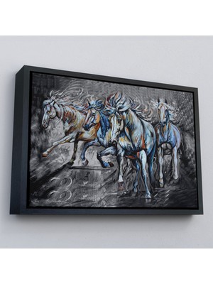 Çerçeveli Koşan Atlar Dekoratif Duvar TABLOSU-3468