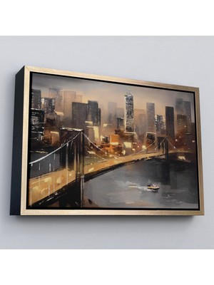 Çerçeveli New York Nehir ve Köprü Manzarası Duvar TABLOSU-3733