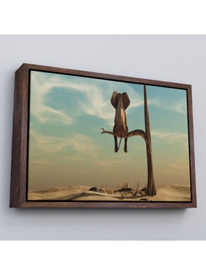 Çerçeveli Ağaç Dalında Oturan Fil Dekoratif Kanvas TABLO-1171