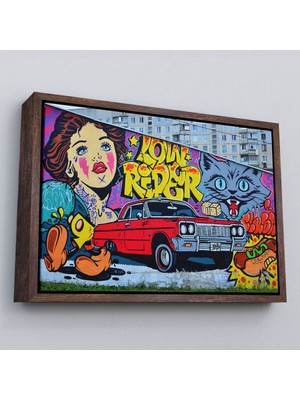 Çerçeveli Grafiti Ile Yapilmiş Retro Kırmızı Araba Kanvas TABLO-5027