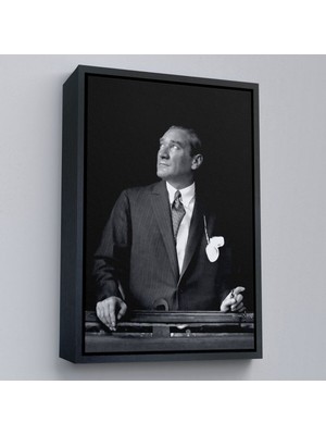Çerçeveli Atatürk Portre Tablosu Mustafa Kemal Atatürk Dikdörtgen Dekoratif Kanvas Tablo-86