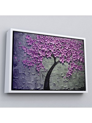 Çerçeveli Pembe Çiçek Ağacı Yağlıboya Görünüm Dekoratif Kanvas Duvar TABLOSU-3706