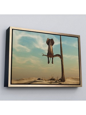 Çerçeveli Ağaç Dalında Oturan Fil Dekoratif Kanvas TABLO-1171