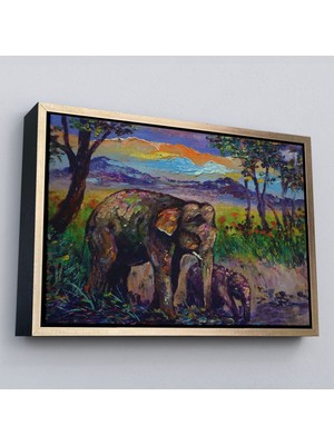 Çerçeveli Ormandaki Yavru Fil ve Anne Fil TABLOSU-1242