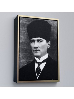 Çerçeveli Atatürk Portre Tablosu Mustafa Kemal Atatürk Dikdörtgen Dekoratif Kanvas Tablo-60