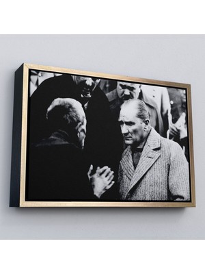 Çerçeveli Atatürk Portre Tablosu Mustafa Kemal Atatürk Dikdörtgen Dekoratif Kanvas TABLO-147