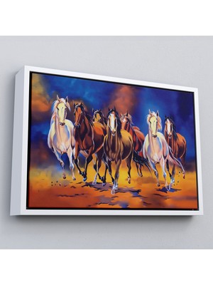 Çerçeveli Koşan Atlar Yağlıboya Görünüm Dekoratif Kanvas TABLO-3630