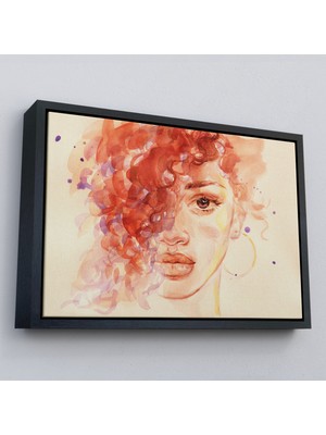 Çerçeveli Afrikalı Kadın Suluboya Görünüm Dekoratif Kanvas TABLO-3732