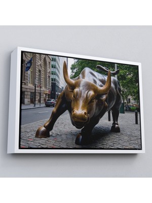 Çerçeveli New York Boğa Heykeli Kanvas Tablo / Charging BULL-5160