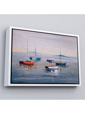 Çerçeveli Deniz ve Yelkenliler Manzarası Yağlıboya Görünüm Dekoratif Kanvas Duvar TABLOSU-3710