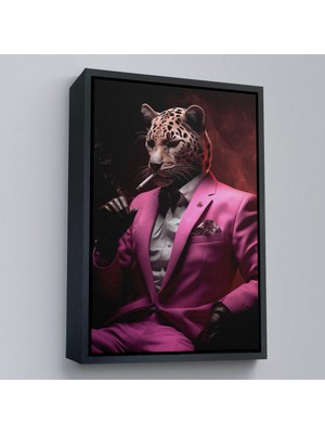 Çerçeveli Içen Pembe Leopar TABLO-7974