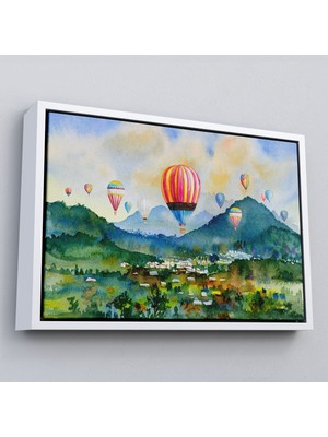 Çerçeveli Kapadokya Hava Balonları Yağlıboya Görünüm Dekoratif Kanvas Duvar TABLOSU-3747